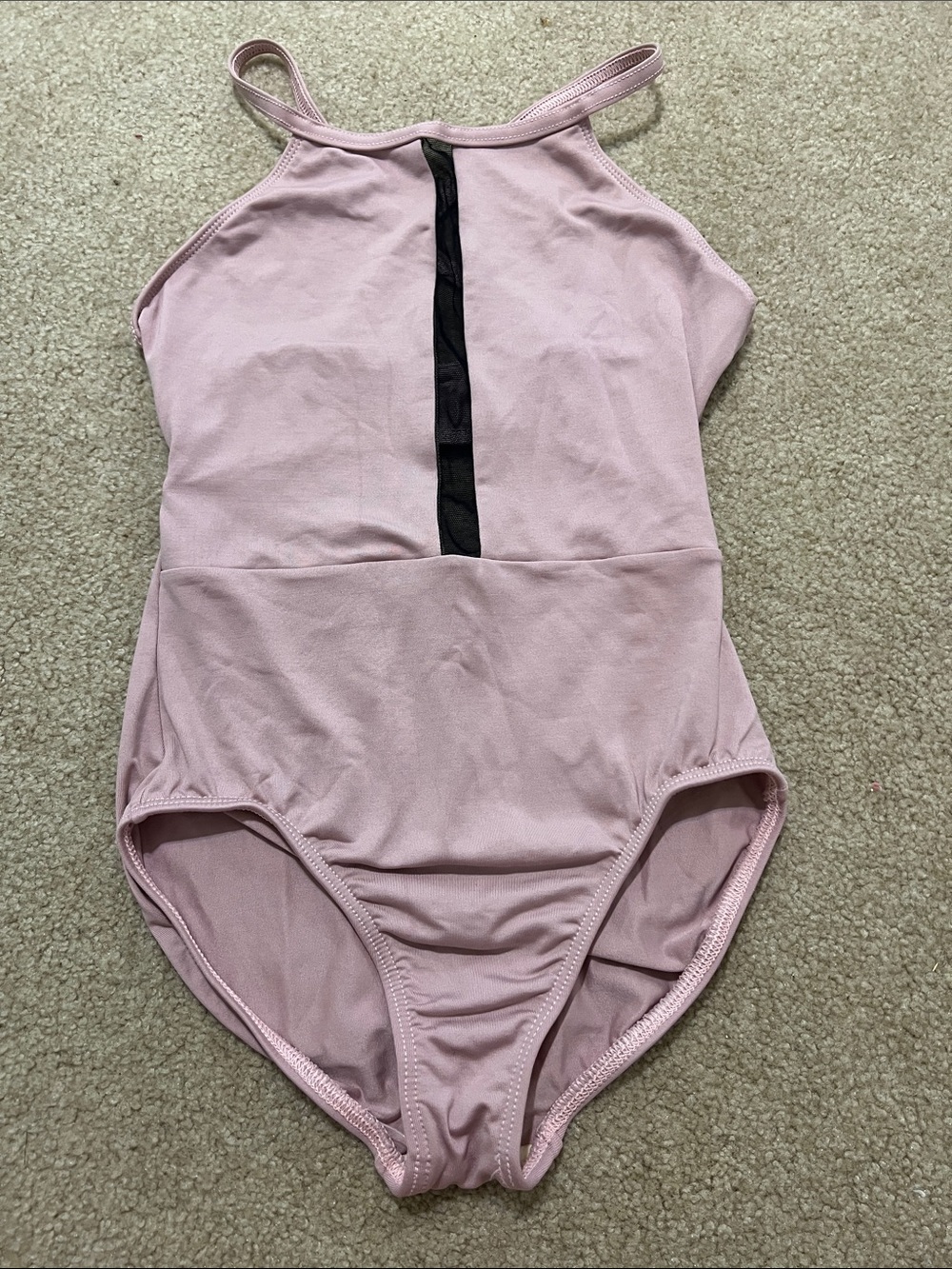 Girls' Pink One-piece leotard with Center Mesh Panel